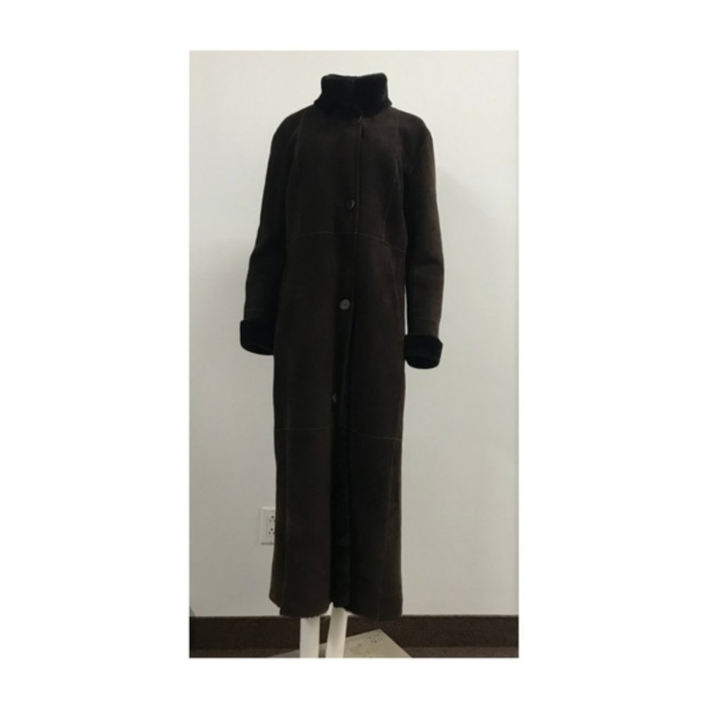 Long Shearling Coat - Dark Brown 12